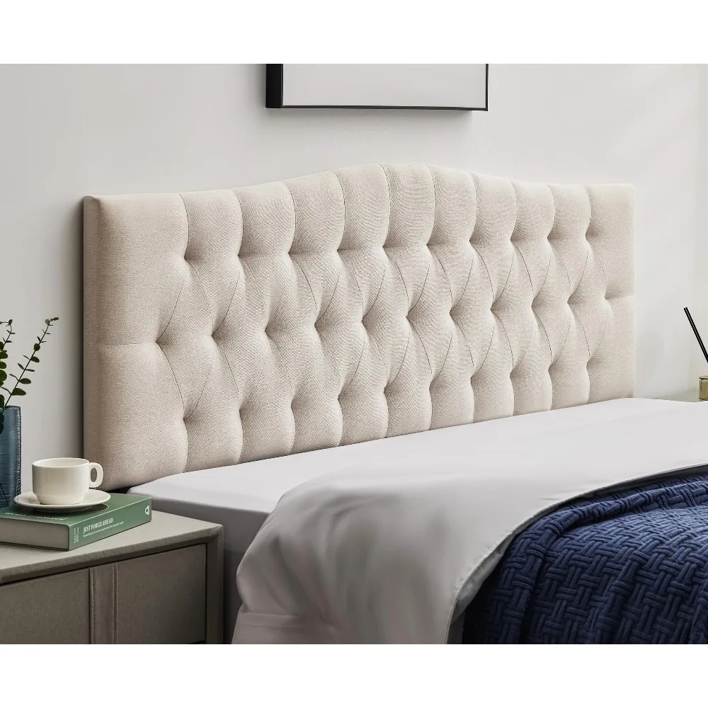 Tufted Upholstered Queen Size Headboard Only, Adjustable 38-50 in, Beige | Queen Headboard for Queen Size Bed, Durable