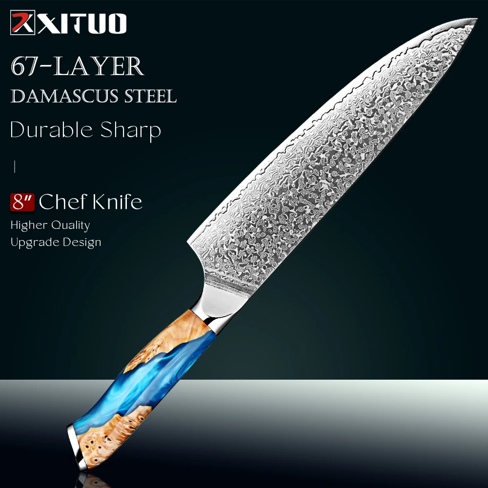 

Damascus Steel Chef Knife 8 Inch Ultra Sharp Professional Kitchen Chef Knife for Cooking,Slicing,Dicing with Ergonomic Handle