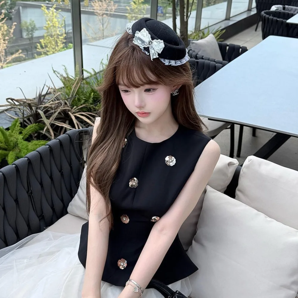 New Sweet French Style Lace Billycock Hat lacework bow-knot Elegant Top Hat Heart Crystal Small Bowler Hat Fashion Event