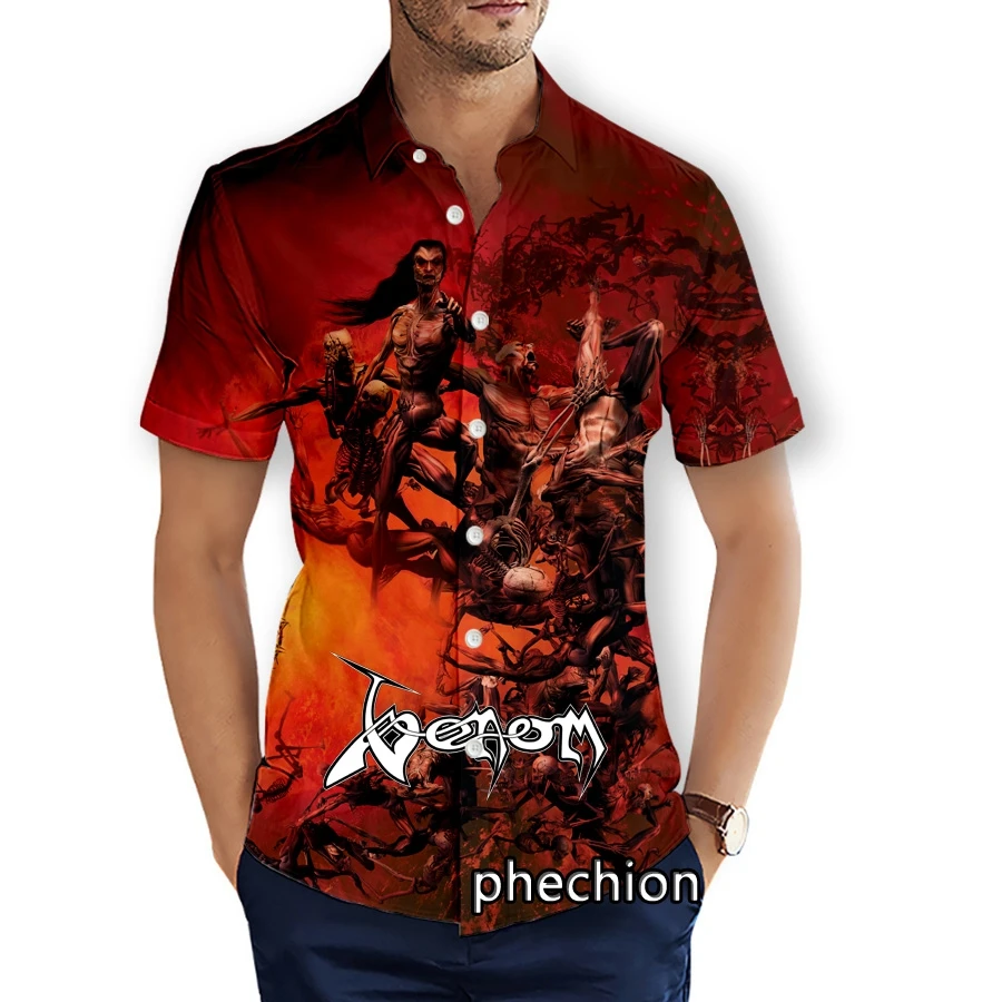 phechion Mens Short Sleeve Beach Shirts Venom Band 3D Print Casual Shirts Fashion Streetwear Men Tops X246