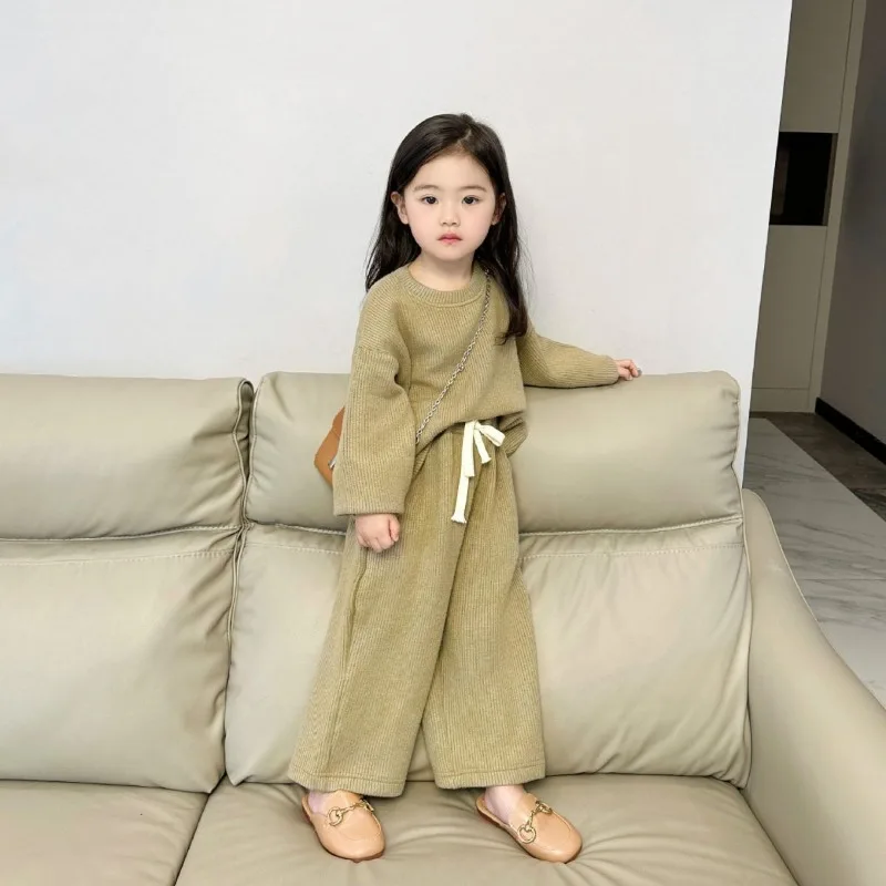 Children Clothing Set Girls Autumn and Winter Korean Style Baby  Solid Color Casual Simple Fashionable Two Piece Set