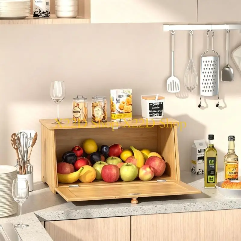 X22D Wooden Bread Storage Bin With Closure Preserves Condition Kitchen Storage