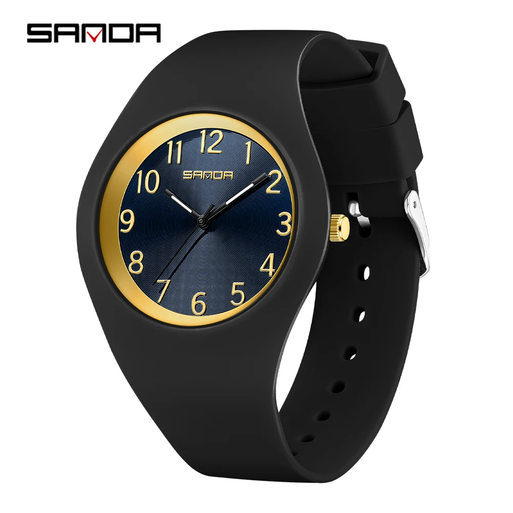 SANDA 2026 New Women's Casual Fashion Quartz Watch Waterproof White Silicone Strap Women's Clock Luxury Brand Reloj