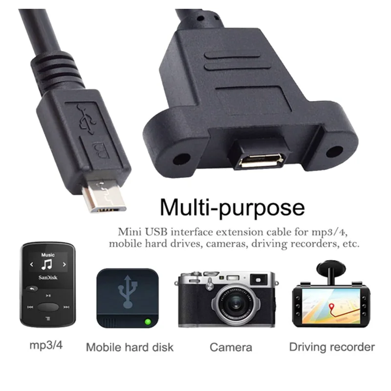 With Screws to Fix the Extension Cable 30cm 50cm 90 Degree Micro USB male to female Extension Data Cable Panel Mounting
