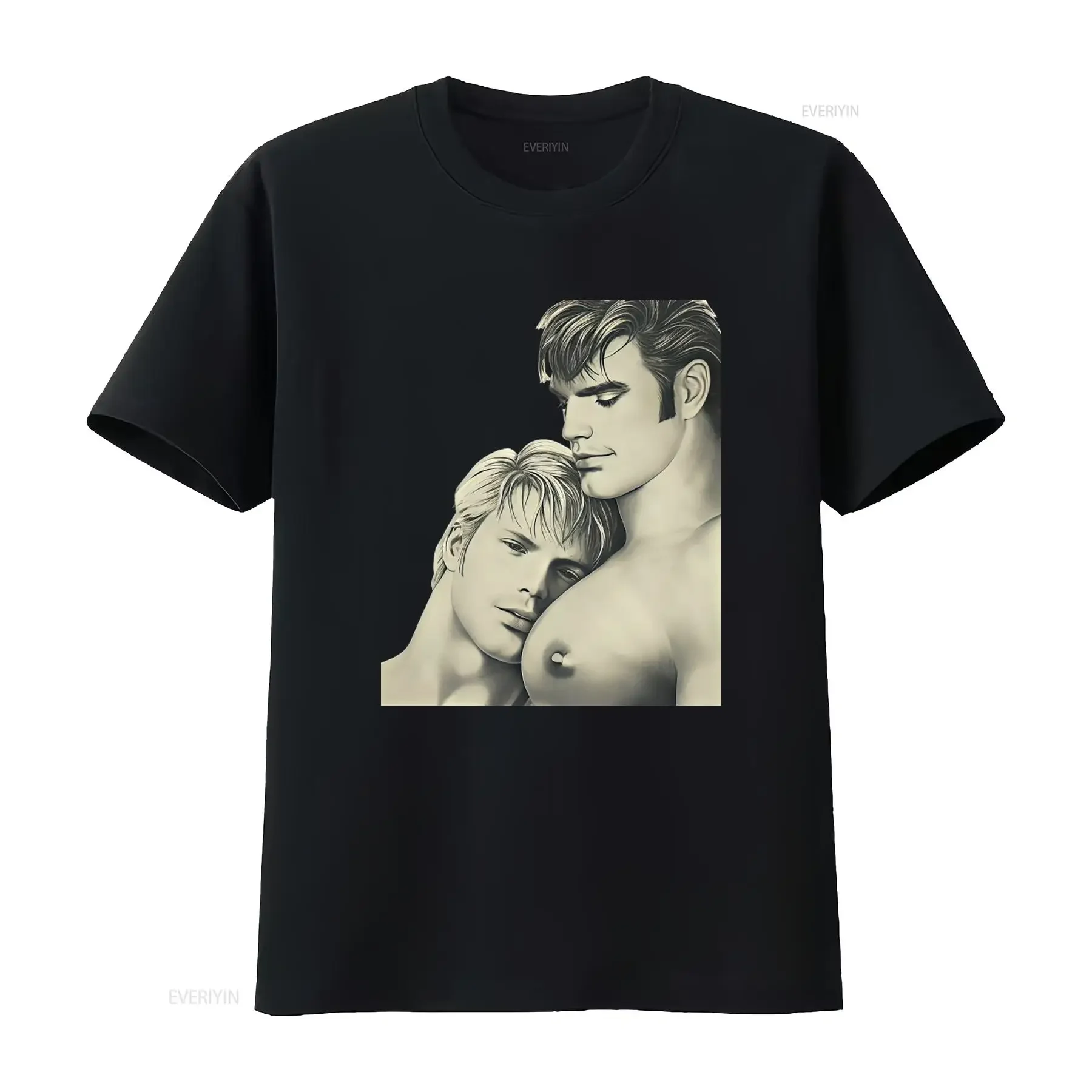Tom of Finland Gay Leather Uniform Affectionate Couple Men's Cotton Crew T Shirt vintage Washed Unisex Soft streetwear