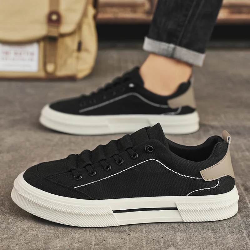 

Мужская парусиновая повседневная обувь на плоской подошве, износостойкая и противоскользящая для всех четырех сезонов, новая обувь большого размера на шнуровке с вулканизированной пластиной