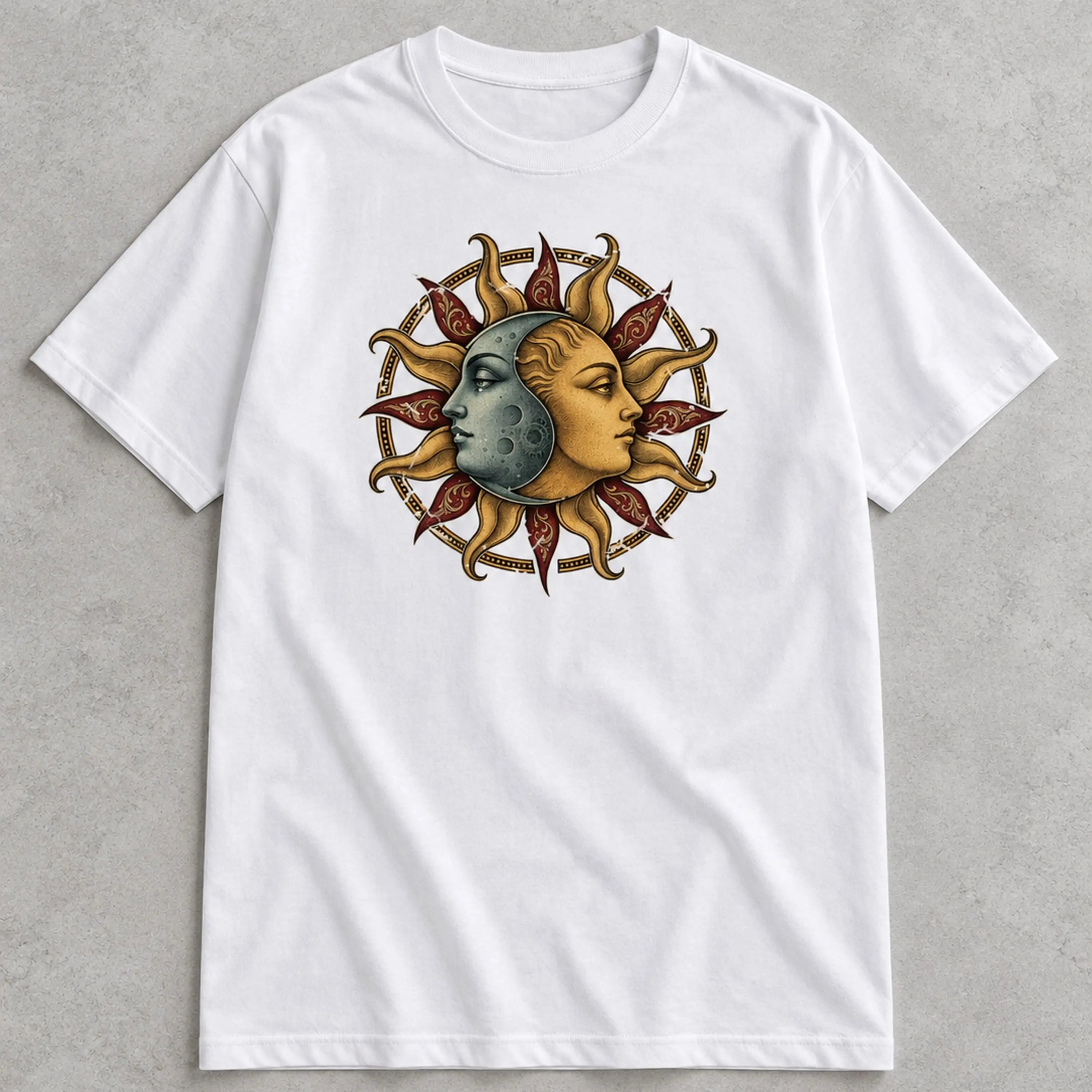 Sun and Moon Engraving Graphic T-Shirt