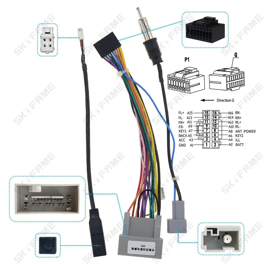 SKYFAME 16Pin Car Wiring Harness Adapter Adnroid Power Cable For Honda Fit ISUZU D-MAX