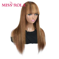 MISS ROLA Machine Made Human Hair Wigs With Bangs Peruvian 100% Human Hair Remy 180% Density 99J Blonde 27 Natural Color
