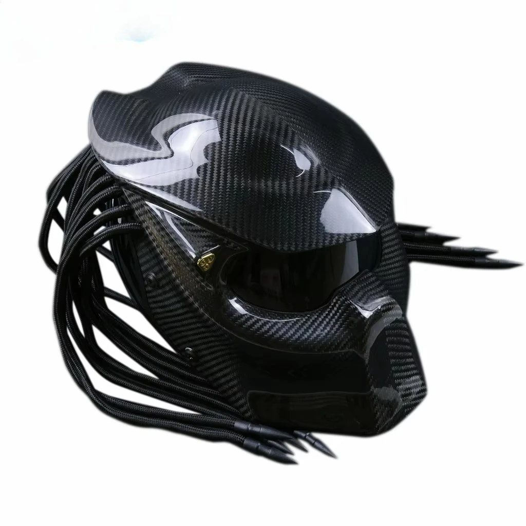

Carbon Fiber Motorcycle Predator Full Face Helmet With Light Anti-Fog Lens Four Season Removable Washable DOT Helmet