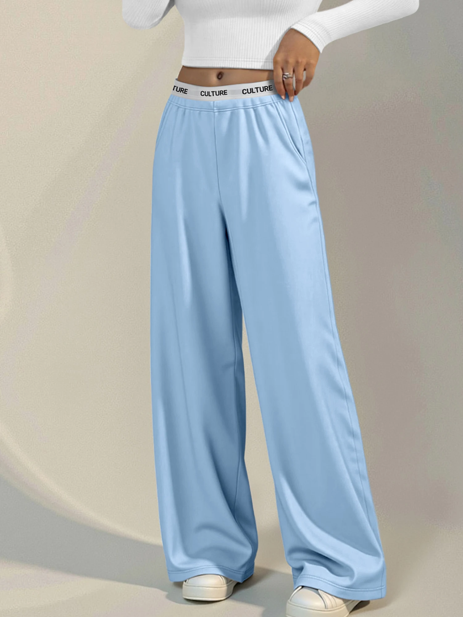 ベストセラー レディース ワイドレッグ スウェットパンツ ハイウエスト 快適 カジュアルパンツ ポケット付き