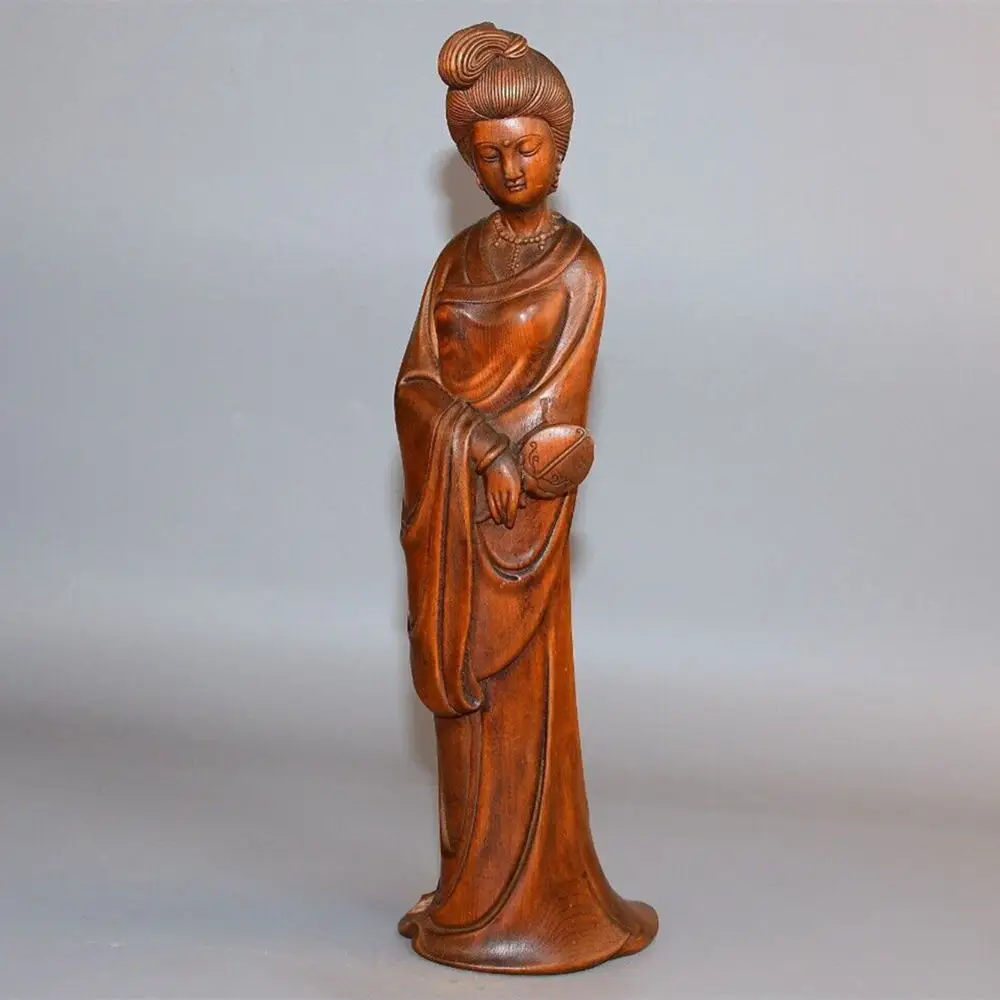 

Chinese Antique Boxwood Carved Beautiful Woman Statue Sculpture Home Decor Art