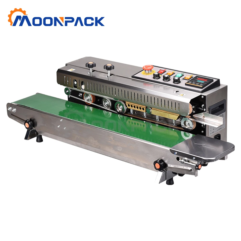 Moonpack FR-1000-SS Sealing Machine Continuous Motor  Band Sealer Plastic Bag Sealing Machine With Ink Wheel Printer