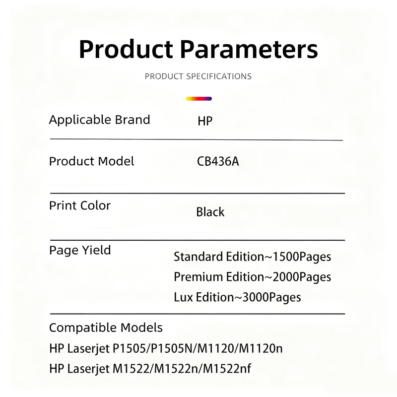 Compatible For HP LaserJet P1505 P1505N M1120 M1120n M1522 M1522n M1522nf Toner Cartridge CB436A 36A Wintec with Chip