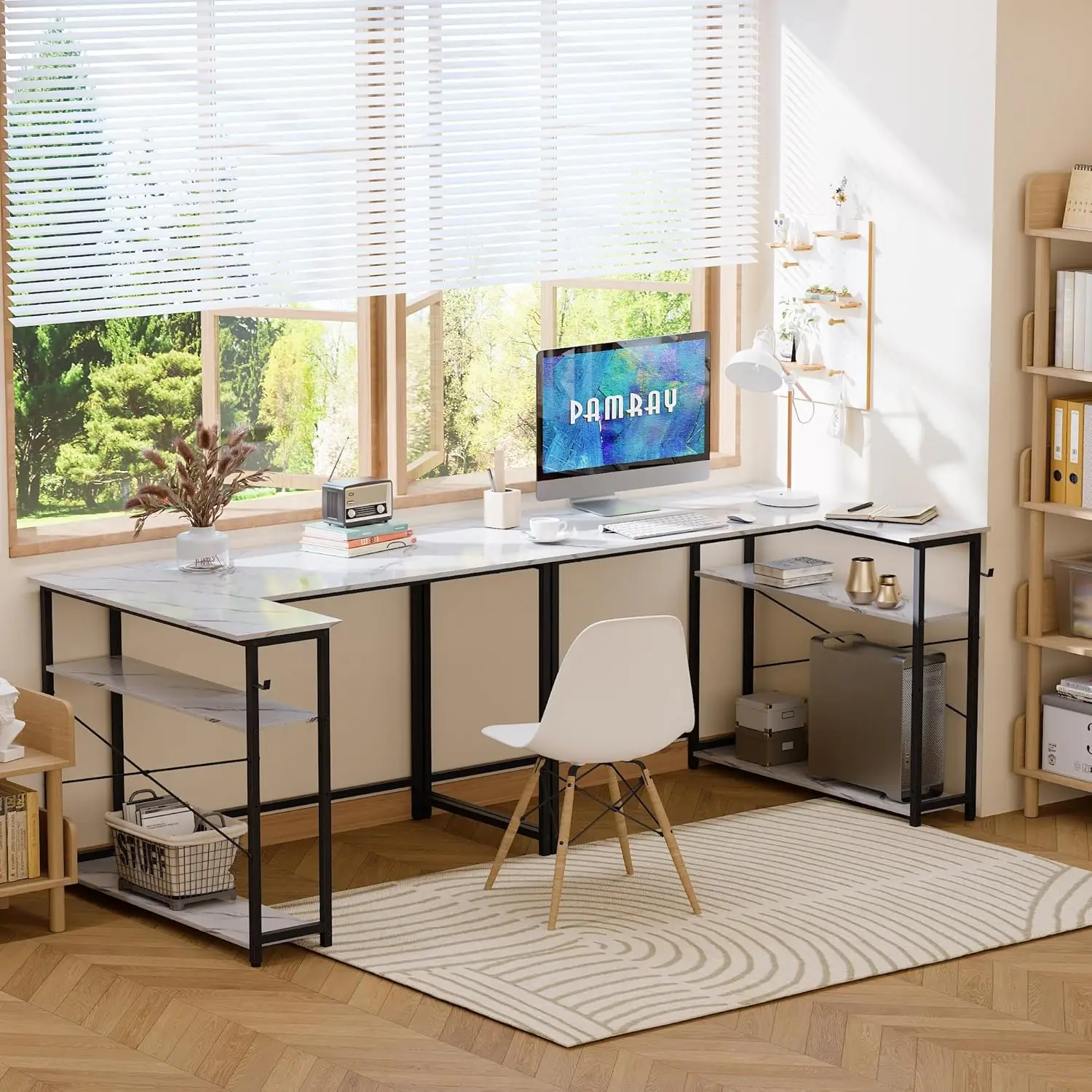 Computer Desk Wood 43 Inch Reversible All Seasons White