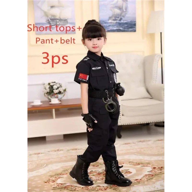 CyBoys Girls Policemen Costumes Children Cosplay for Kids Army Police Uniform Clothing Set Fighting Performance Uniforms view 6