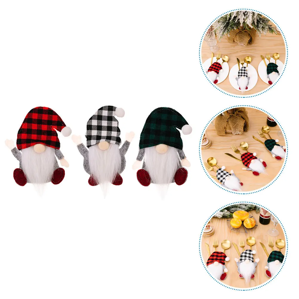 3 قطعة عيد الميلاد جنوم أصحاب أدوات المائدة الفضيات ديكور عيد الميلاد عشاء أدوات المائدة أكياس حامل أدوات المائدة حامل الفضيات للحزب #4