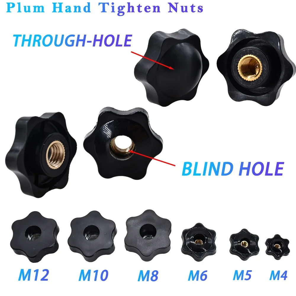 10/5/1Pcs Black White Plum Hand Tighten Torx Thumb Knob Nut Clamping Knob Handle Hand Mechanical Star Nuts M4 M5 M6 M8 M10 M12