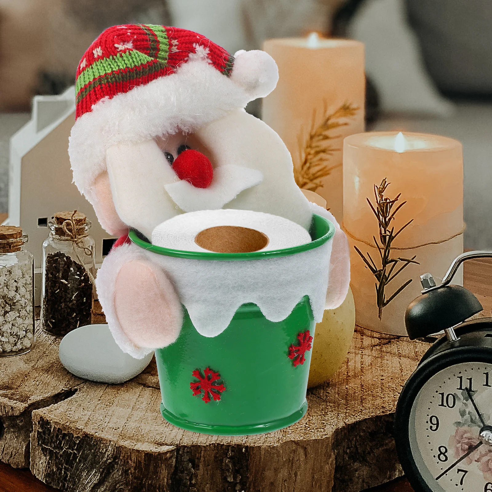 

Snowman Tissue Box Cover Christmas Fabric Holder Paper Towel Protector Round Design Elastic Belt Car Office Living Room Storage