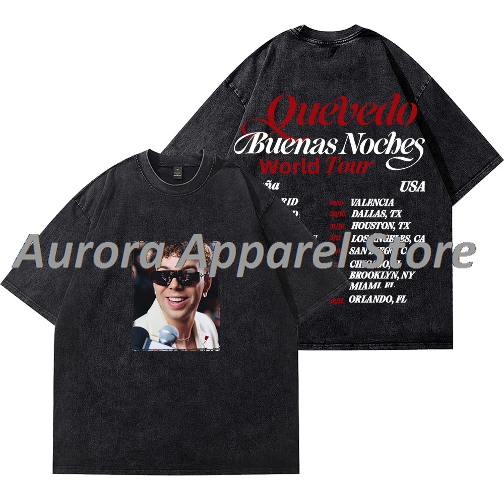 

Quevedo Buenas Noches World Tour Merch Wash T-Shirts Cosplay Women Men Cotton Short Sleeve Tee