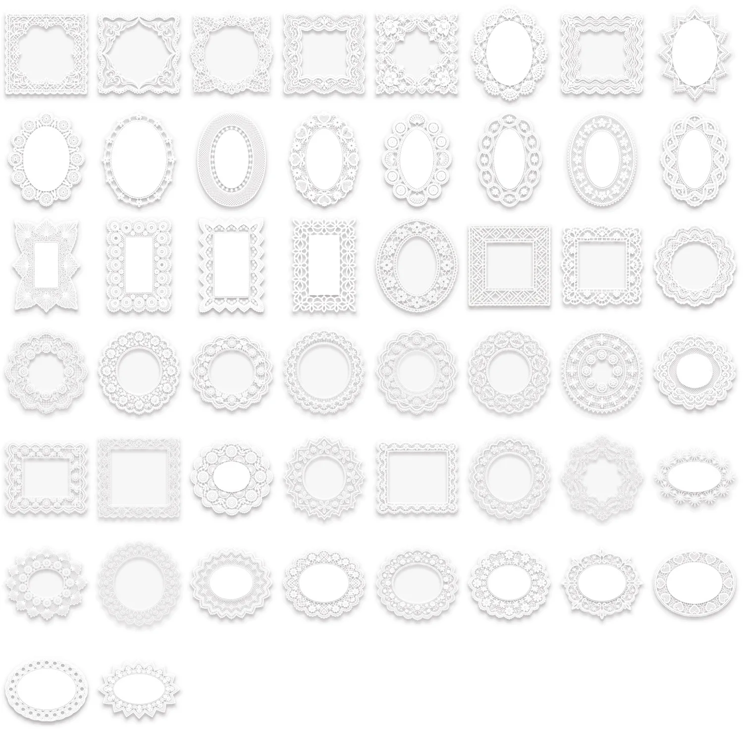 50Pcs/Set White Lace Frame Stickers PET Waterproof Vintage Classic Edge Decals for DIY Scrapbooking Wedding Gift Wrapping