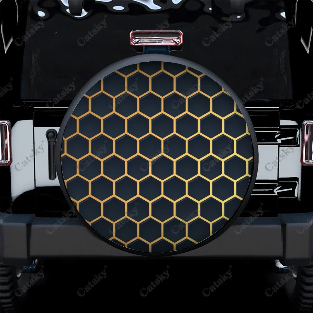 Hexagon Gradient Line Polyester Universal Spare Wheel Tire Cover Custom Tire-Covers for Trailer RV SUV Truck Camper