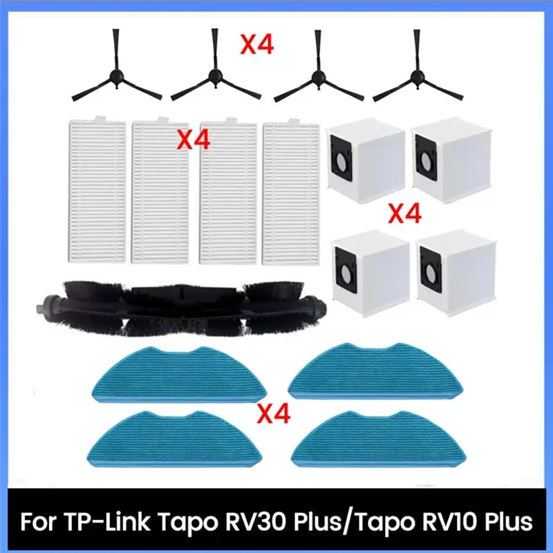 AEE4-17PCS For TP-Link Tapo RV30 Plus / Tapo RV10 Plus Vacuum Cleaner Parts Main Side Brush Filters Mop Cloth Dust Bags