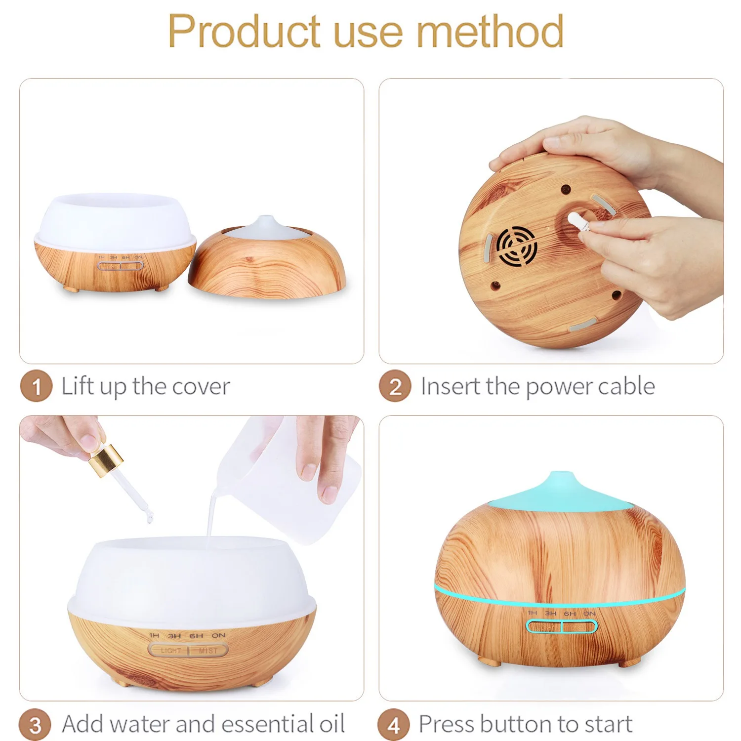 2025-400ML Essential Oil Diffusers Ultrasonic Auto-Off,7 Color Lights UK Plug