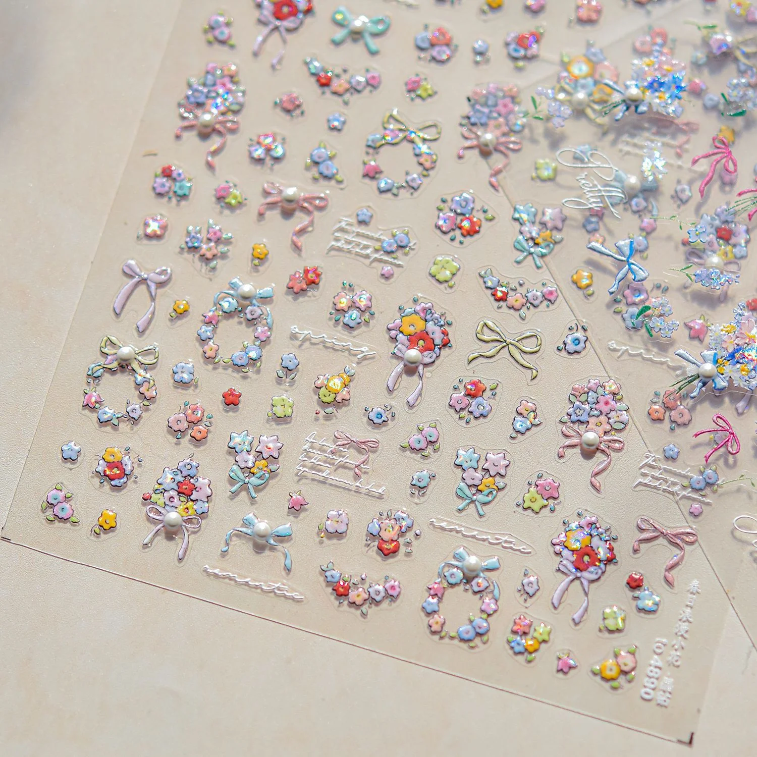 5D Photo Frame Geometric Border Bowknot  Relief Adhesive Nail Art Stickers Manicure Decals Hot Stamping Tulip Flowers