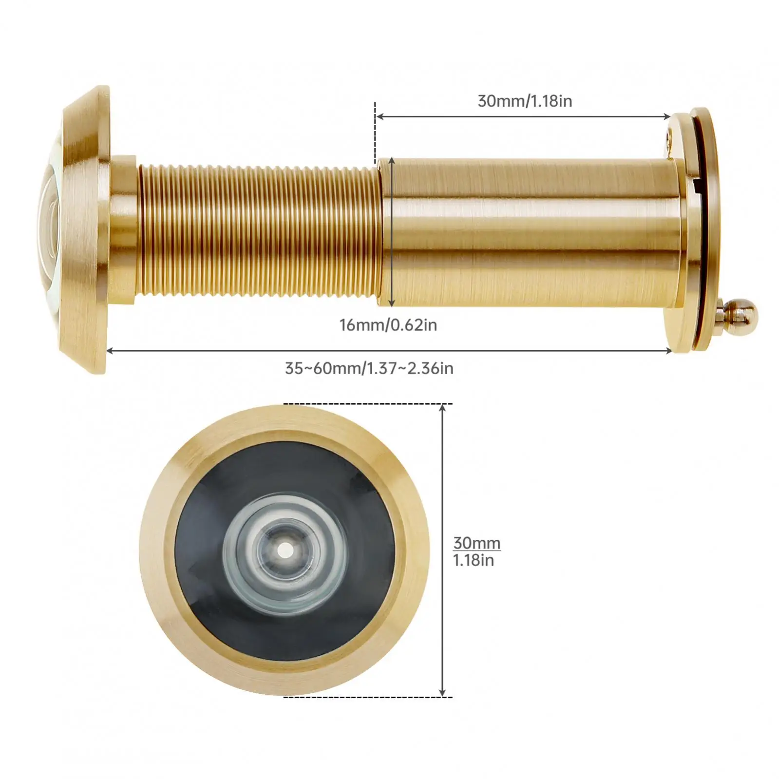 Jeu de forets en laiton massif pour judas, visionneuse de porte, épaisseur de porte de 0.63 à 1.33 pouces, maison avec couvercle de confidentialité rotatif, 16mm, 2.3 po