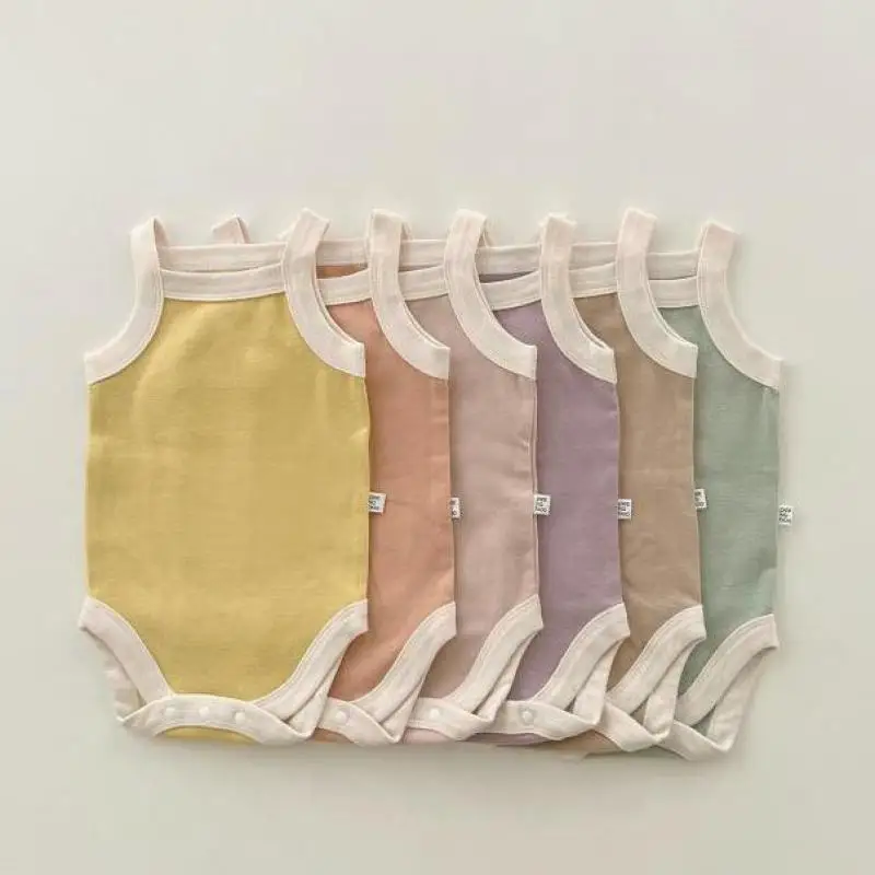 2024 Summer New Baby Sleeveless Bodysuit Solid Newborn Infant Comfortable Cotton Jumpsuit Overalls Baby Boy Girl Clothes