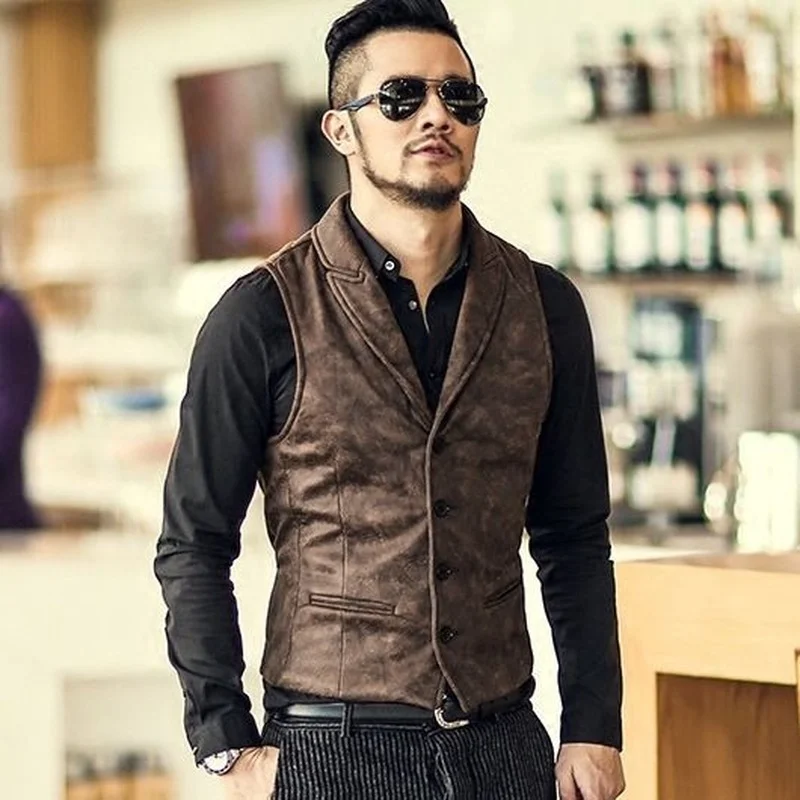 

Spring and Summer New Men's Vest Jacket Fashion Trend Suede Fabric Single Breasted Loose Oversized Waistcoat