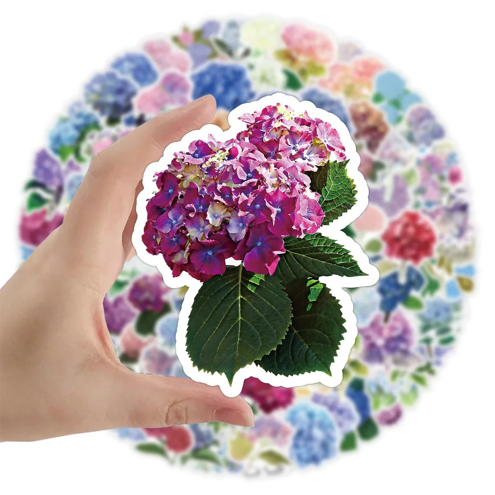 Pegatina de hortensia de amor de 10/30/50/100 piezas, pegatina de planta, flor, grafiti, funda decorativa para teléfono, monopatín, equipaje, álbum de recortes, calcomanía impermeable