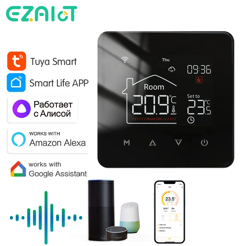 

Умный термостат Tuya для электрического напольного отопления, водяного и газового котла, Wi-Fi контроллер температуры, совместимый с Google Home и Alexa