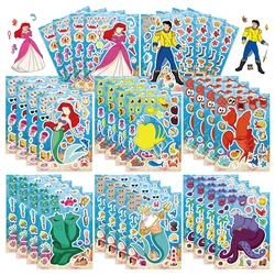 Disney-pegatinas de rompecabezas de La Sirenita para niños, juego de fiesta, regalo de decoración, juguetes educativos, bricolaje, 8/16 hojas