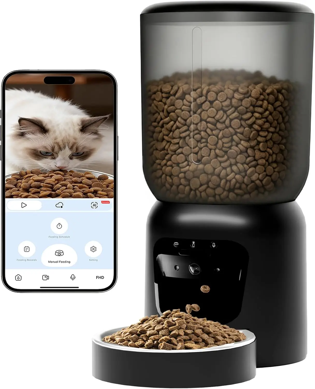 

Pet Feeder with 2K Camera, 6L Capacity, WiFi, Night Vision, Anti-Jam, 2-Way Audio