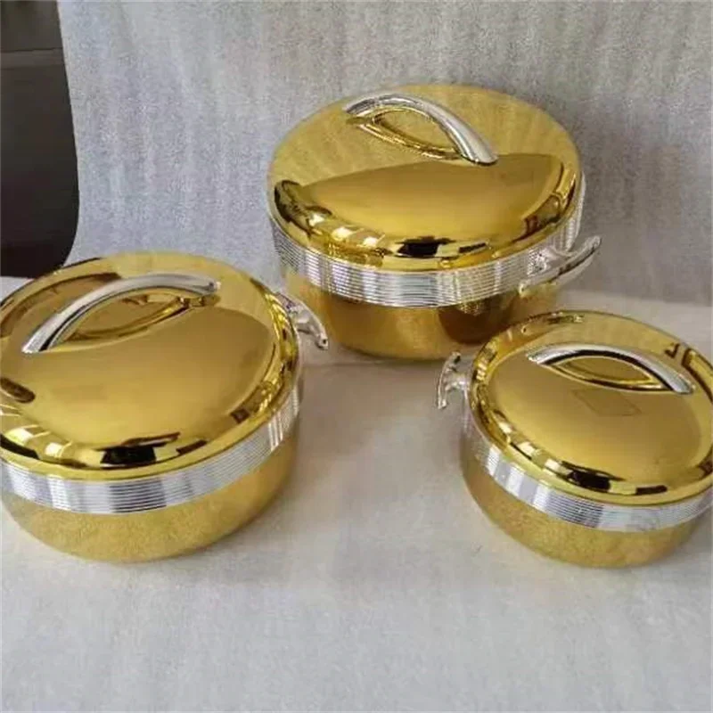 3Pcs/ Set/1/ 2/3.5 Liter Food Warmer Gilded Lunch Box Hot Pot Ramadan Event Party