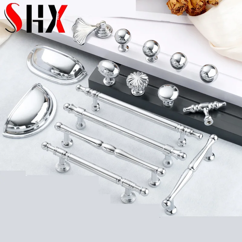 Bright Chrome Drawer Handle Kitchen Cabinet Single Hole Small Handle New Light Luxury French Closet Door Handle