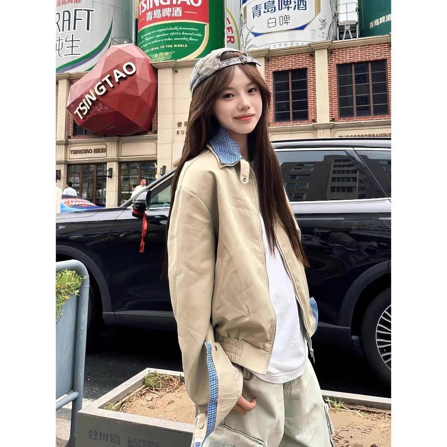 

Bomber Jackets Womens Jacket Streetwear Autumn Denim Distressed Snap-Button Cropped Urban Streetwears Modern Hipster Artistic OL