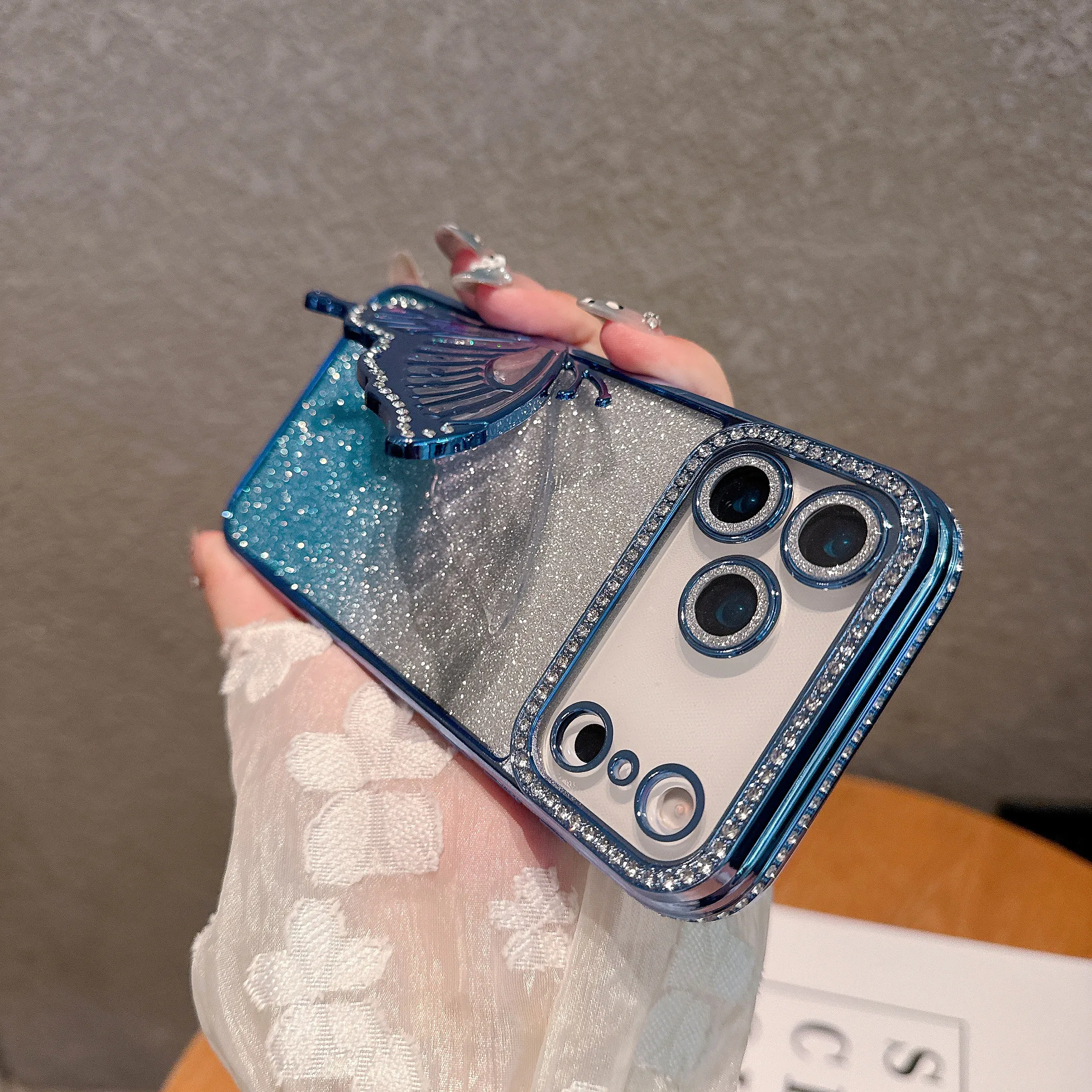 حافظة هاتف فاخرة بحجر الراين الوردي المتلألئ ثلاثي الأبعاد على شكل فراشة، لهاتف آيفون 17 برو ماكس 17 إير حافظة ناعمة واقية #5