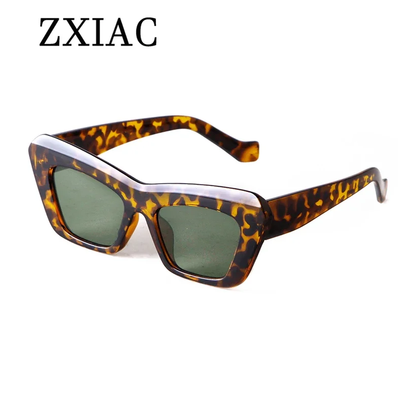 ZXIAC Fashion Cat Eye Frame Green Lens Sunglasses Women Vintage 90s Tortoise Sun Glasses Men Eyewear UV400 Lentes De Sol Mujer