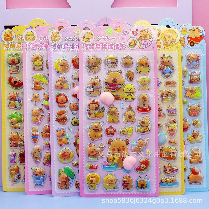 

48 Pcs Capybaradiy 3d Stereo Relief Interest Pin-Up Picture Crystal Sticker Children Girl Cartoon Decorative Sticker