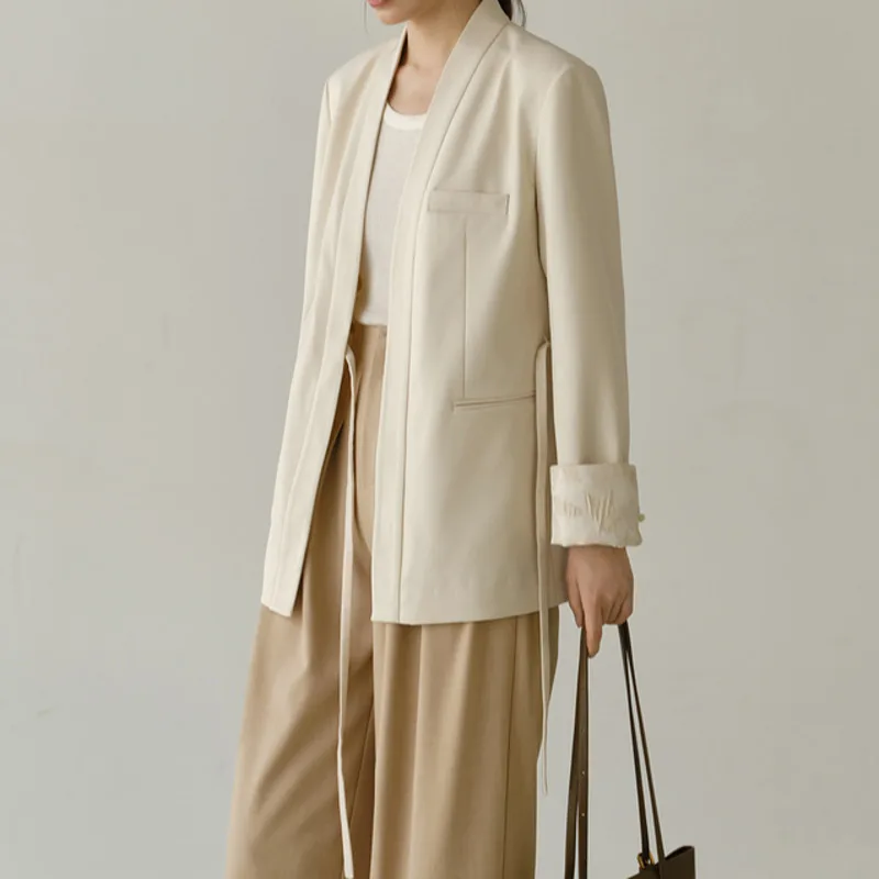 KWTX damesontwerper hoge kwaliteit jacquard satijn patchwork stropdas riem casual elegante luxe blazer lente zomer 2025,