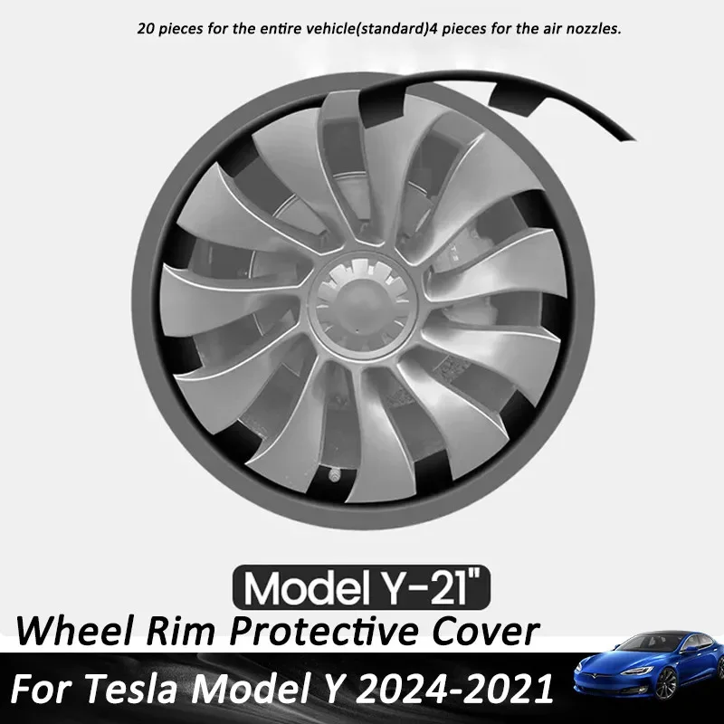 

For Tesla 2021-2023 21 Inch Uberturbine Hub Cap Protectors 2023 Model Y Wheel Cover Rim Patch ABS Rim Protector 2024 Accessories