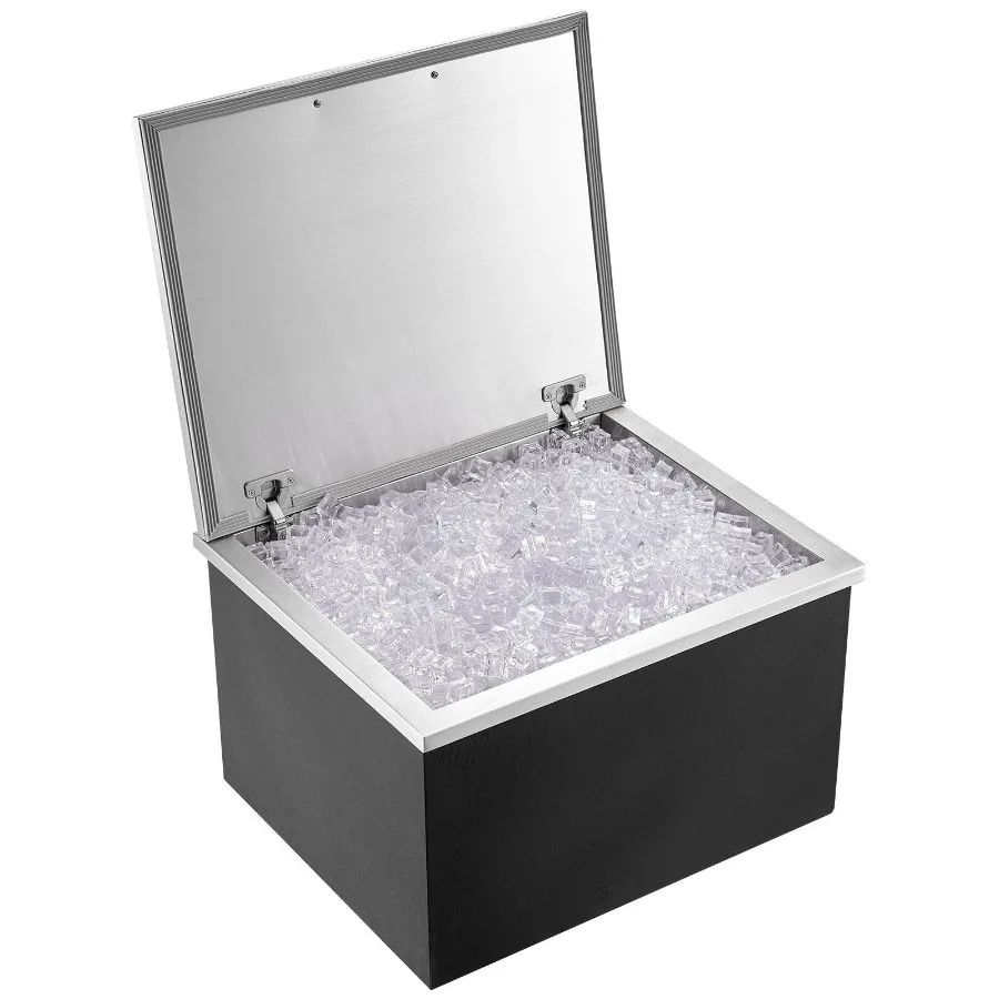 

Drop in Ice Chest 28L x 16W x 17H Stainless Steel Ice Cooler Commercial Ice Bin with Hinged Cover 40 qt Outdoor Kitchen Ice Ba