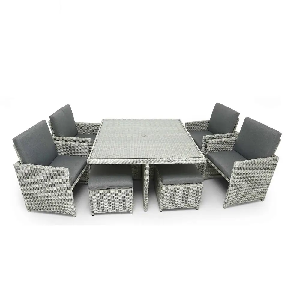 9-Piece Modern Garden Furniture Dark Brown Rattan Cube Table and Chairs Outdoor Park Suitable