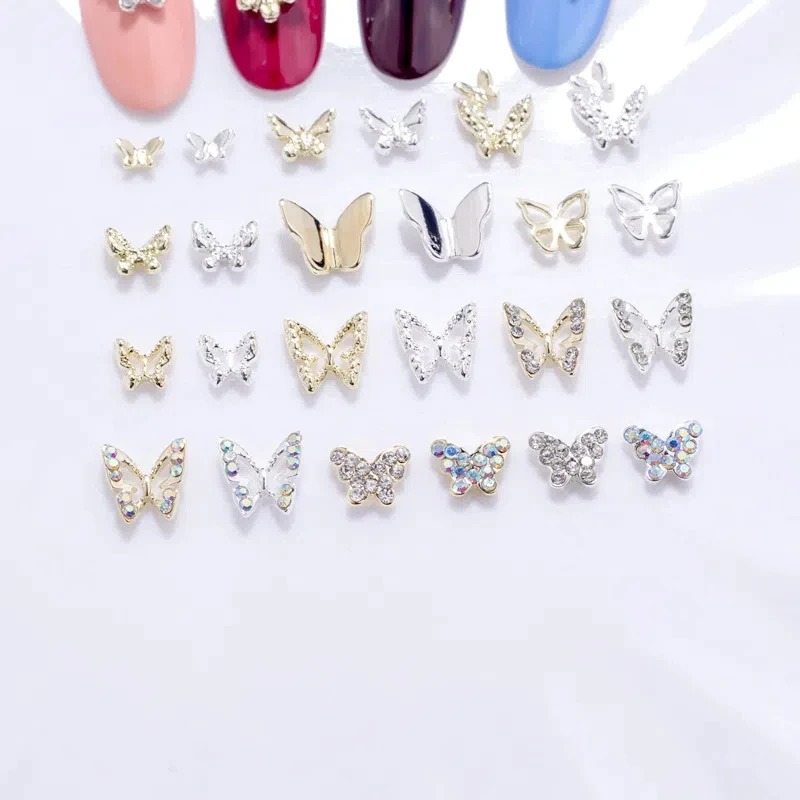 10pcs 금속 나비 네일 아트 장식 미니 3D 중공 라인 석 손톱에 언론 귀여운 미니 나비 네일 액세서리
