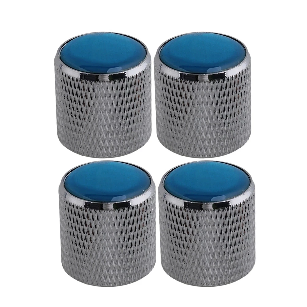 Domed Volume Tone Control metal Knob 4pcs Silver with Blue Top Electric Guitar/3pcs Red /Blue Glass Head