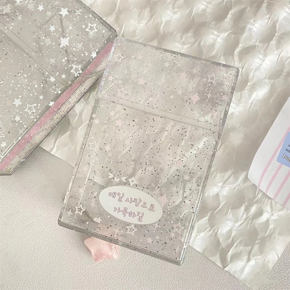 Acrylic Photo Card Storage Box Ins Sparkling Star Photocards Organizer 9.2x6.1cm Flip Up Small Card Box Photocard Packaging Case
