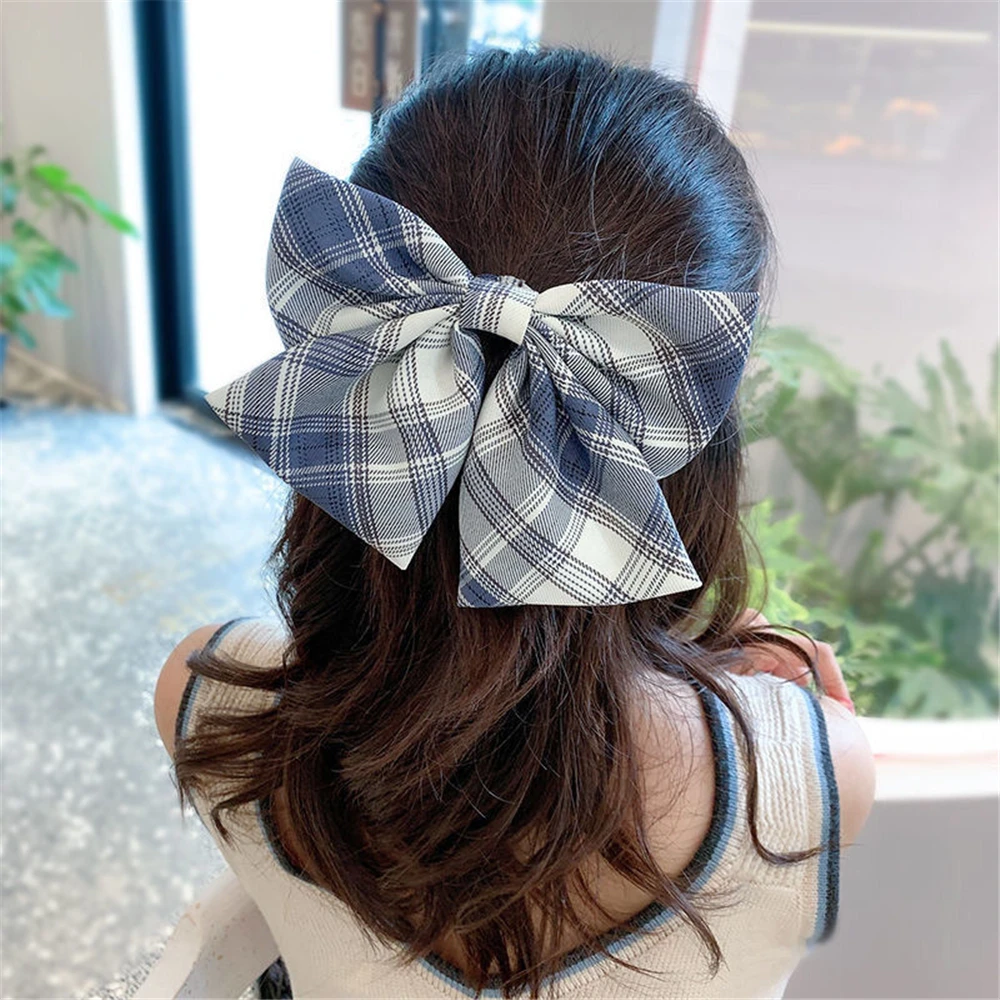 New Oversize Bow Hair Clip For Girls Plaid Fabric Hairpin Sweet Women Barrette Hair Accessories